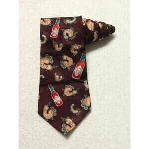 TABASCO Men's Novelty Necktie Tie Hot Sauce Seafood Shrimp 100% Silk